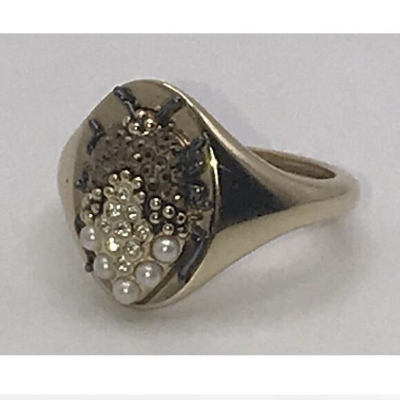 Swarovski Crystal Scarab Yellow Gold Signet Ring Adjustable 8-9 58-60 - Picture 1 of 8